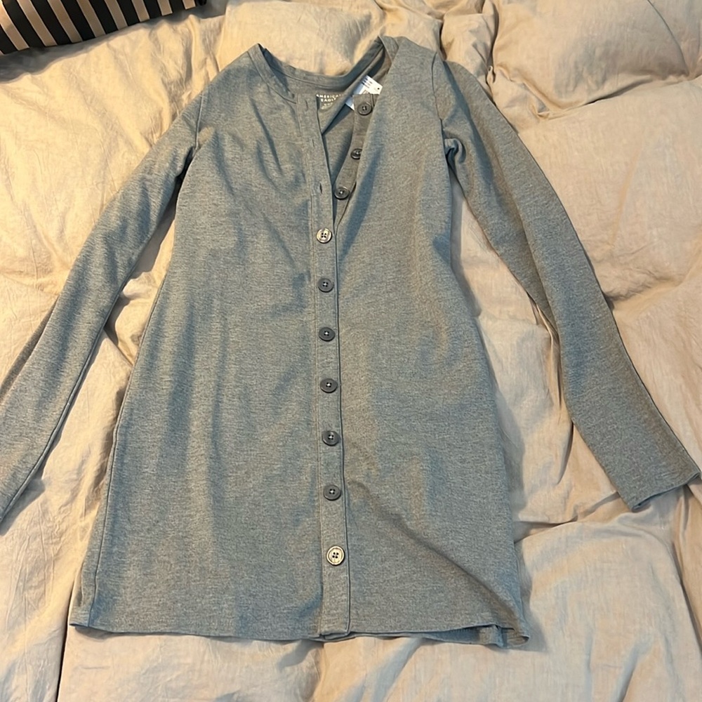 American Eagle - gray mini long sleeve sweater dress